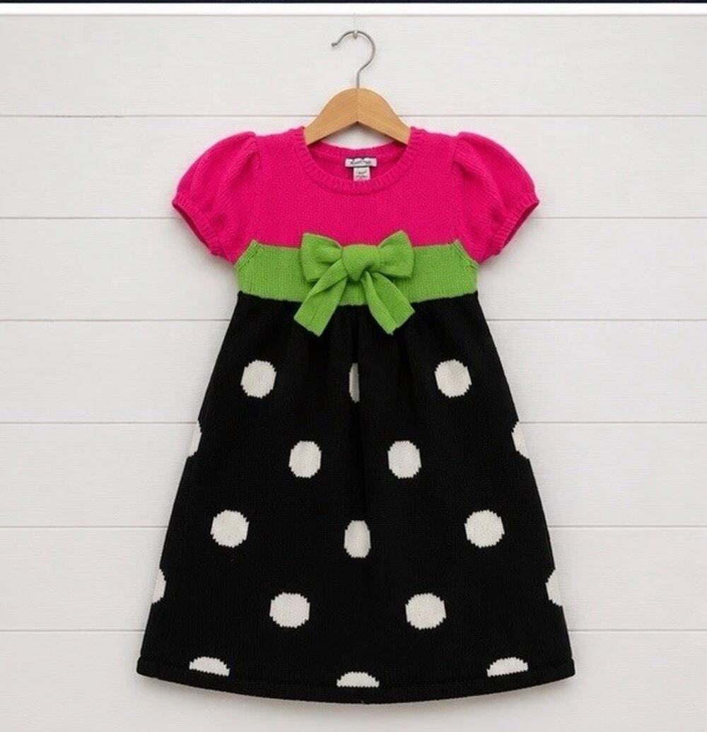 Hartstrings Pink Black Sweater Dress Vintage 4T 100% Cotton Toddler Dress